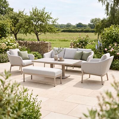 Bellagio Outdoor Fabric 3 Seat Sofa Set with Rising Table & Bench - Champagne