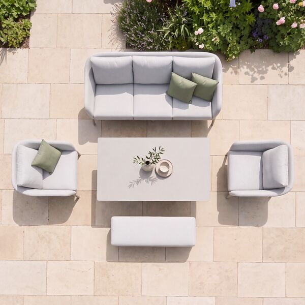Bellagio Outdoor Fabric 3 Seat Sofa Set with Rising Table & Bench - Champagne