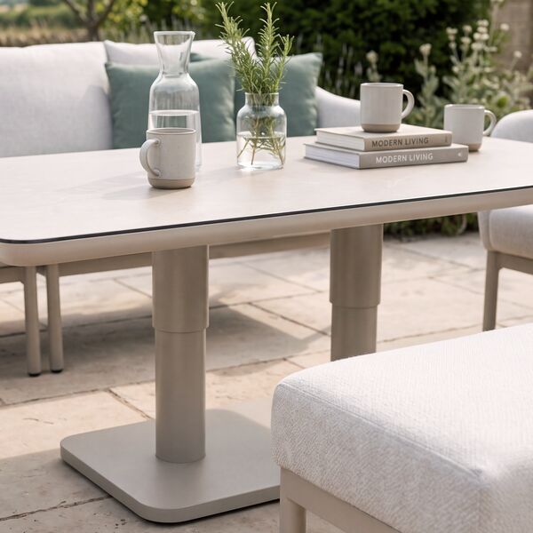 Bellagio Outdoor Fabric 3 Seat Sofa Set with Rising Table & Bench - Champagne