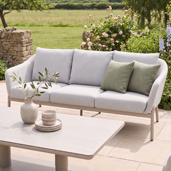 Bellagio Outdoor Fabric 3 Seat Sofa Set with Rising Table & Bench - Champagne