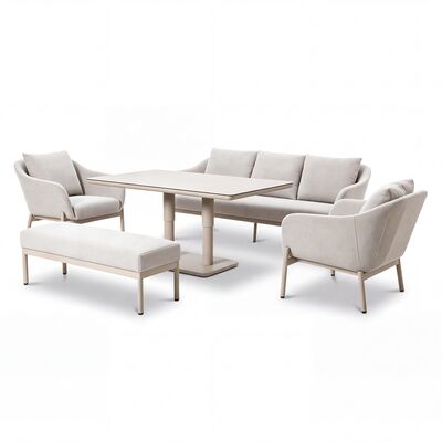 Bellagio Outdoor Fabric 3 Seat Sofa Set with Rising Table & Bench - Champagne