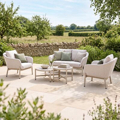 Bellagio Outdoor Fabric 2 Seat Sofa Set with 2 Round Coffee Tables - Champagne
