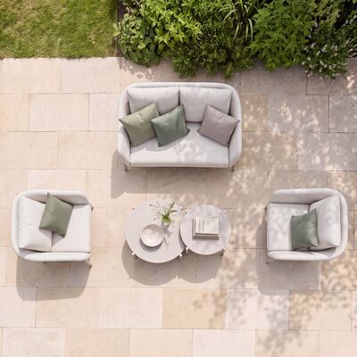 Bellagio Outdoor Fabric 2 Seat Sofa Set with 2 Round Coffee Tables - Champagne