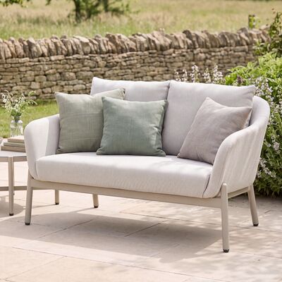 Bellagio Outdoor Fabric 2 Seat Sofa Set with 2 Round Coffee Tables - Champagne