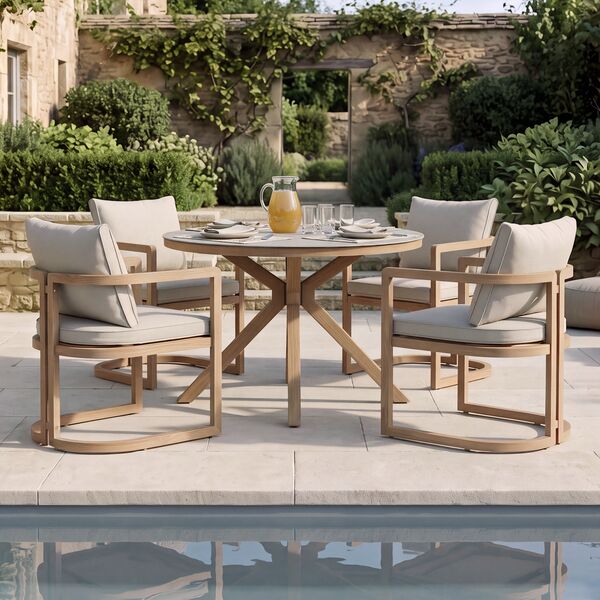 Malibu 4 Seat Round Dining Set - Wood Effect