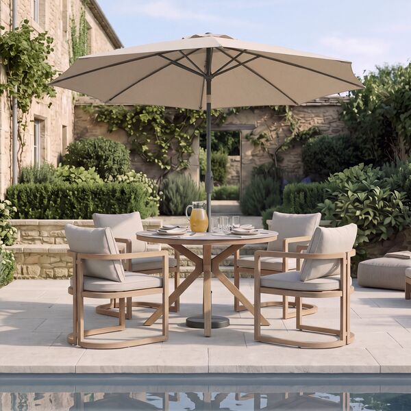 Malibu 4 Seat Round Dining Set - Wood Effect