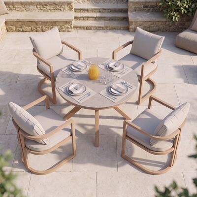 Malibu 4 Seat Round Dining Set - Wood Effect