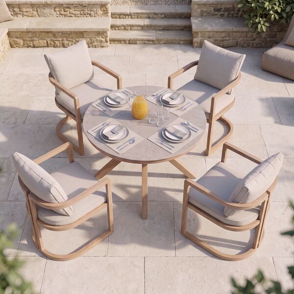 Malibu 4 Seat Round Dining Set - Wood Effect
