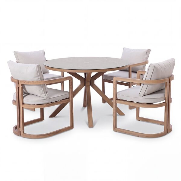Malibu 4 Seat Round Dining Set - Wood Effect