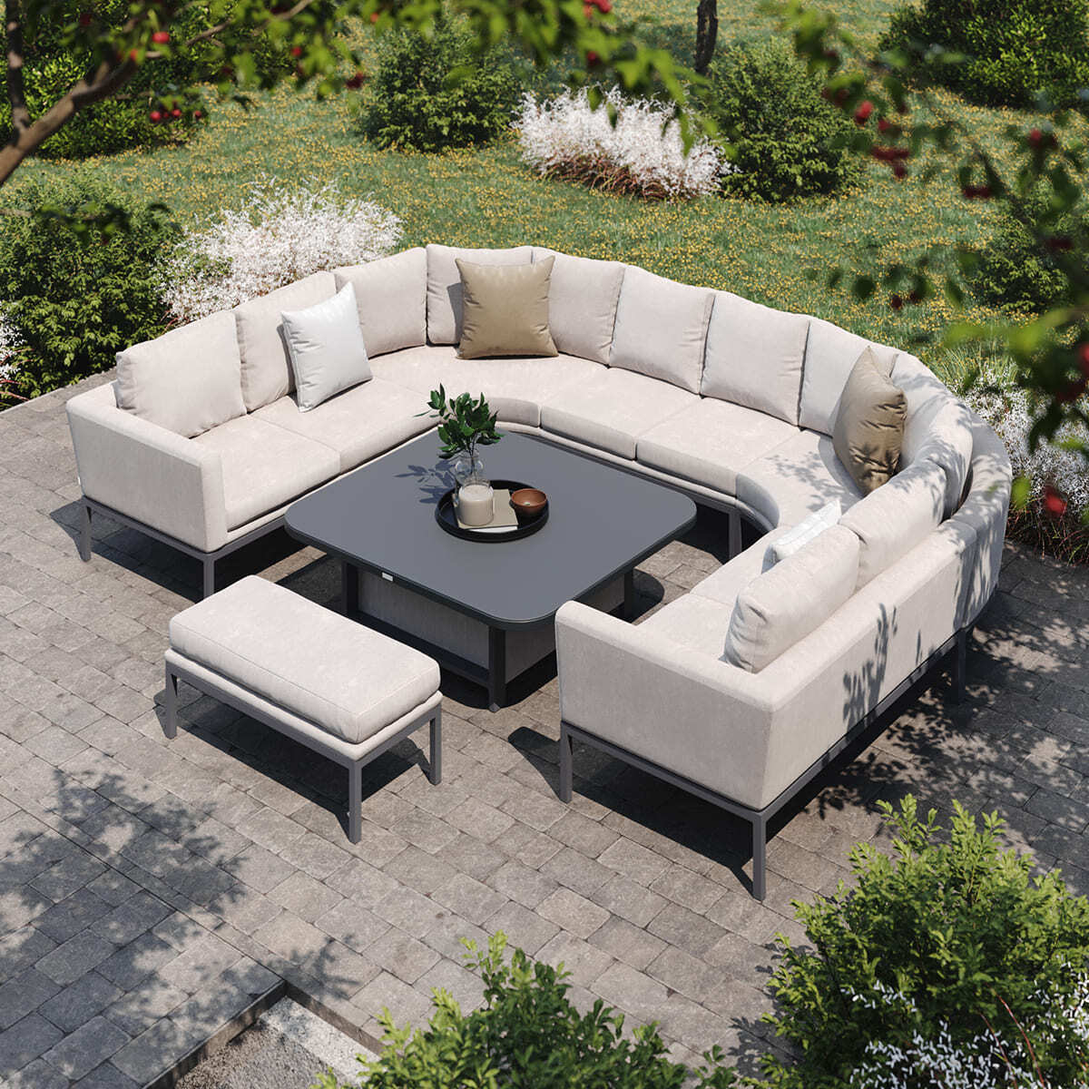Maze - Outdoor Fabric Pulse U Shape Corner Dining Set with Rising Table - Oatmeal product image