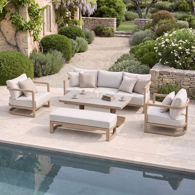 Malibu 3 Seat Sofa Set with Rising Table and Bench - Wood Effect