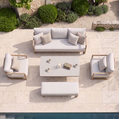 Malibu 3 Seat Sofa Set with Rising Table and Bench - Wood Effect