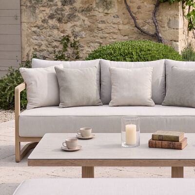 Malibu 3 Seat Sofa Set with Rising Table and Bench - Wood Effect