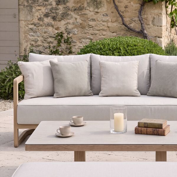 Malibu 3 Seat Sofa Set with Rising Table and Bench - Wood Effect