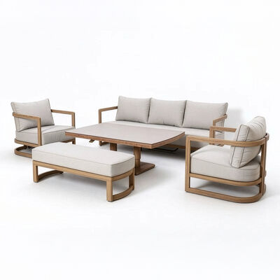 Malibu 3 Seat Sofa Set with Rising Table and Bench - Wood Effect