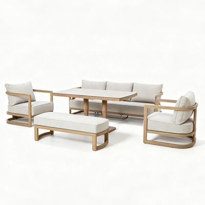 Malibu 3 Seat Sofa Set with Rising Table and Bench - Wood Effect