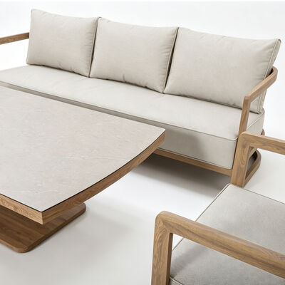 Malibu 3 Seat Sofa Set with Rising Table and Bench - Wood Effect