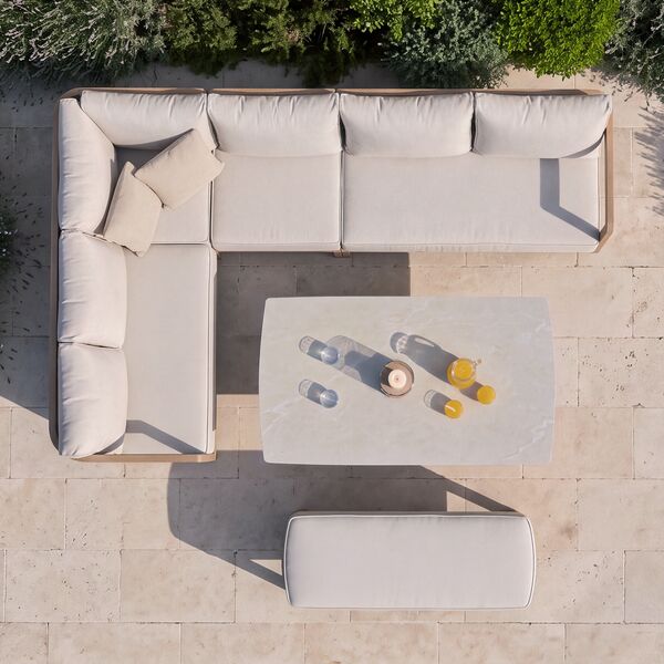 Malibu Rectangular Corner Sofa Set with Rising Table and Bench - Wood Effect
