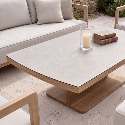 Malibu Rectangular Corner Sofa Set with Rising Table and Bench - Wood Effect