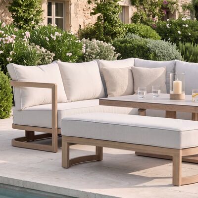 Malibu Rectangular Corner Sofa Set with Rising Table and Bench - Wood Effect