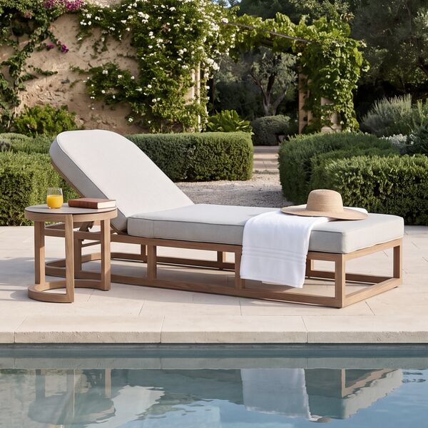 Malibu Sunlounger with Round Side Table - Wood Effect