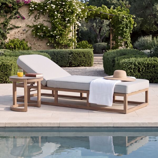 Malibu Sunlounger with Round Side Table - Wood Effect