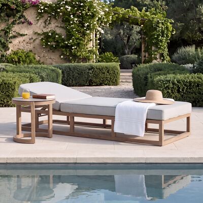 Malibu Sunlounger with Round Side Table - Wood Effect