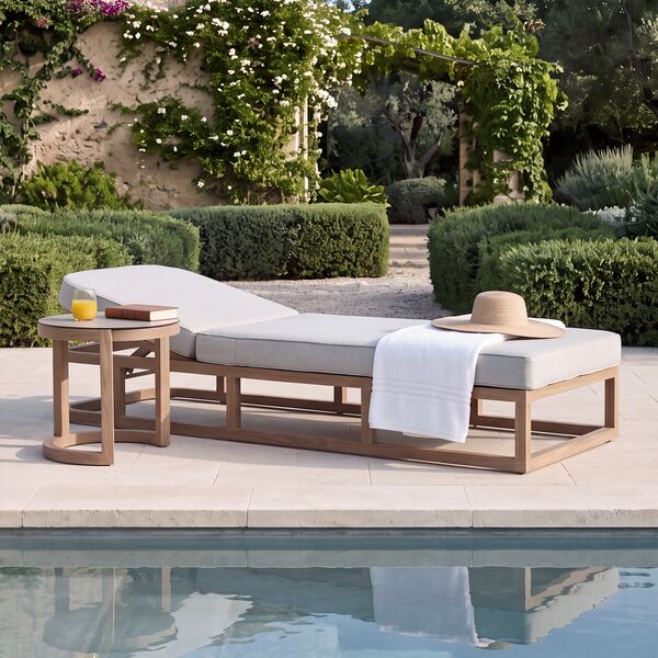 Malibu Sunlounger with Round Side Table - Wood Effect