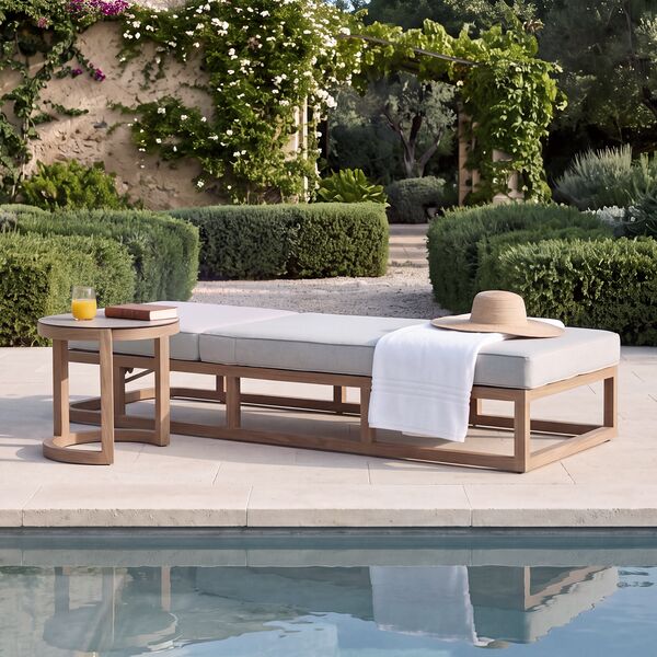 Malibu Sunlounger with Round Side Table - Wood Effect