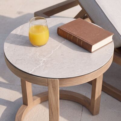 Malibu Sunlounger with Round Side Table - Wood Effect
