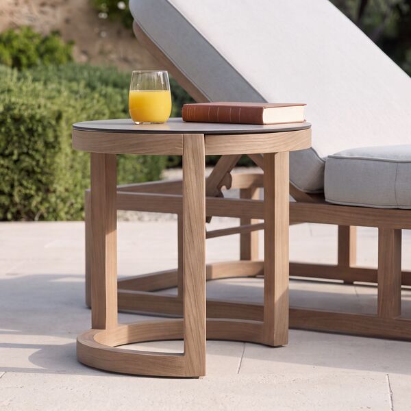 Malibu Sunlounger with Round Side Table - Wood Effect