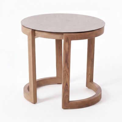Malibu Sunlounger with Round Side Table - Wood Effect