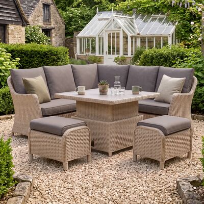 Turin Small Corner Dining Set with Square Rising Table - Natural