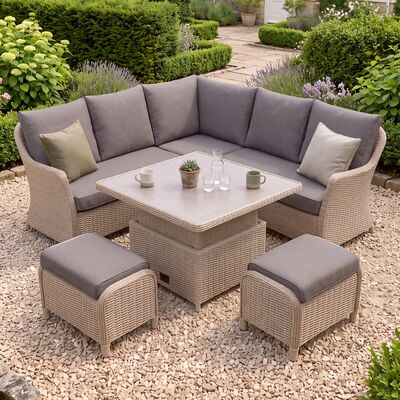 Turin Small Corner Dining Set with Square Rising Table - Natural