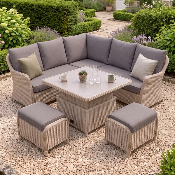 Turin Small Corner Dining Set with Square Rising Table - Natural