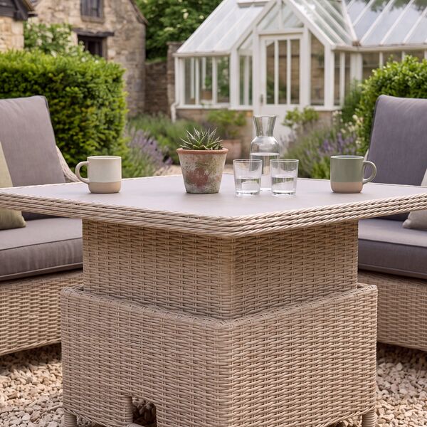 Turin Small Corner Dining Set with Square Rising Table - Natural