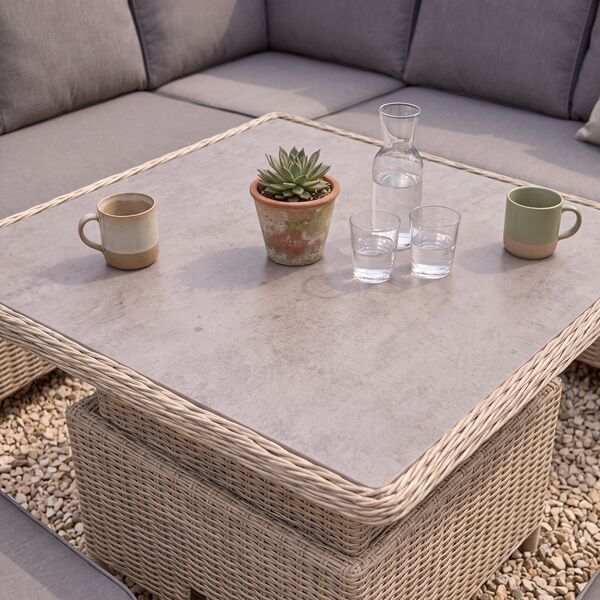 Turin Small Corner Dining Set with Square Rising Table - Natural