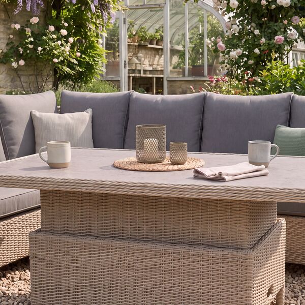 Turin Large Corner Dining with Rectangular Rising Table - Natural