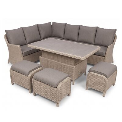 Turin Large Corner Dining with Rectangular Rising Table - Natural