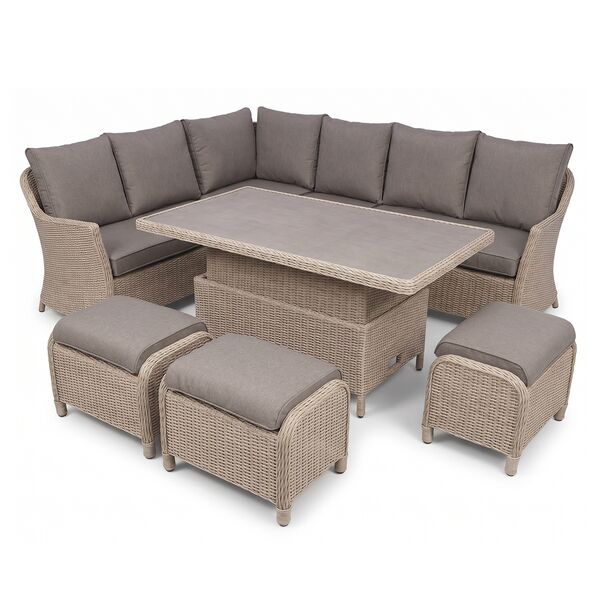 Turin Large Corner Dining with Rectangular Rising Table - Natural