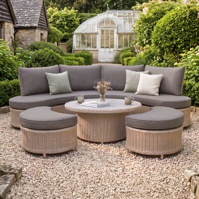 Turin Curved Corner Sofa Set with Rising Table - Natural