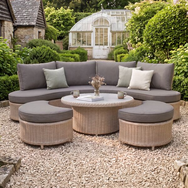 Turin Curved Corner Sofa Set with Rising Table - Natural