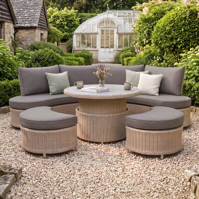Turin Curved Corner Sofa Set with Rising Table - Natural