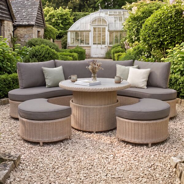 Turin Curved Corner Sofa Set with Rising Table - Natural