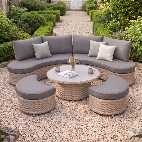 Turin Curved Corner Sofa Set with Rising Table - Natural
