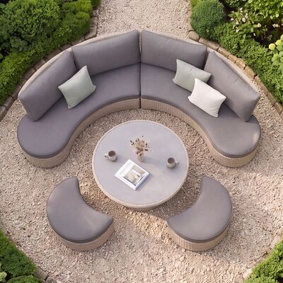 Turin Curved Corner Sofa Set with Rising Table - Natural