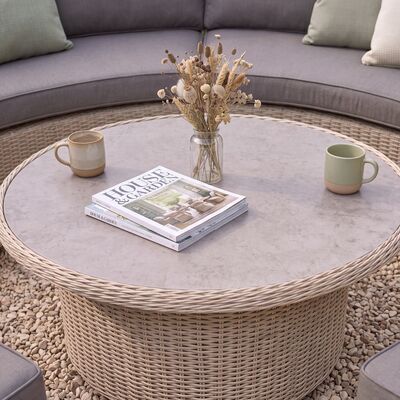 Turin Curved Corner Sofa Set with Rising Table - Natural