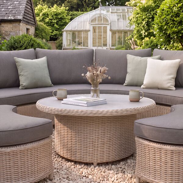 Turin Curved Corner Sofa Set with Rising Table - Natural
