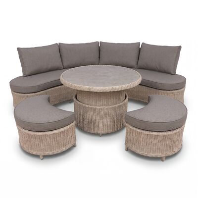 Turin Curved Corner Sofa Set with Rising Table - Natural