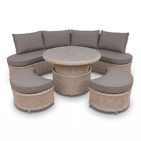 Turin Curved Corner Sofa Set with Rising Table - Natural